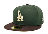 Los Angeles Dodgers Fitted 59FIFTY New Era Ivory Logo Seaweed Green Brown Cap Hat Camel UV