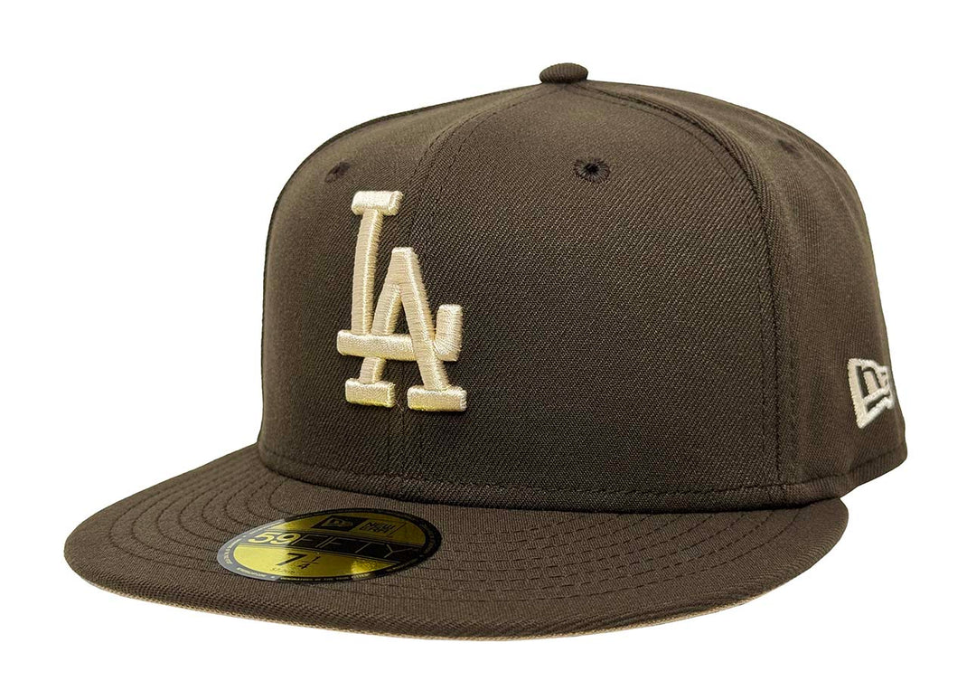 Los Angeles Dodgers Fitted 59FIFTY New Era Ivory Logo Brown Cap Hat Camel UV - THE 4TH QUARTER