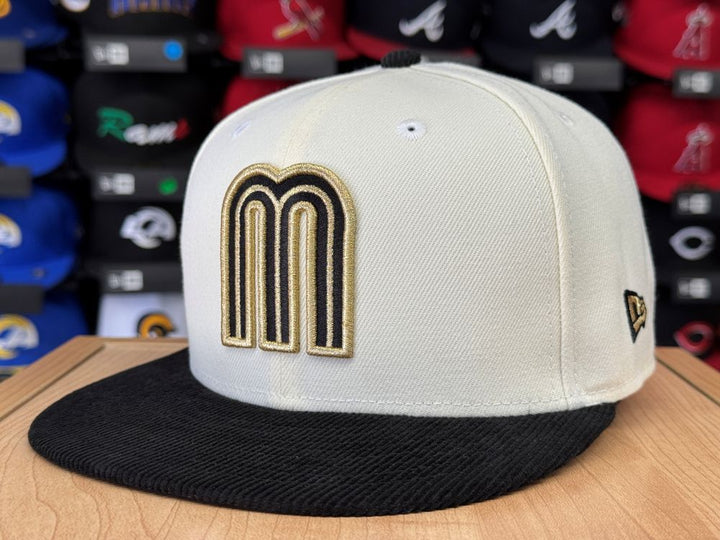 Mexico New Era 59Fifty Fitted Chrome Black Corduroy Flag Patch Hat Cap Grey UV - THE 4TH QUARTER