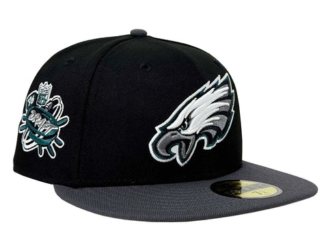 Philadelphia Eagles Fitted New Era 59Fifty 1996 Draft Black Graphite Grey Hat Cap Grey UV
