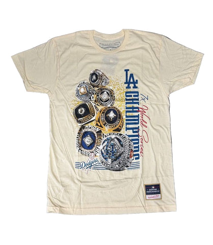 Los Angeles Dodgers Mens T-Shirt Mitchell & Ness Cream World Series Rings Tee