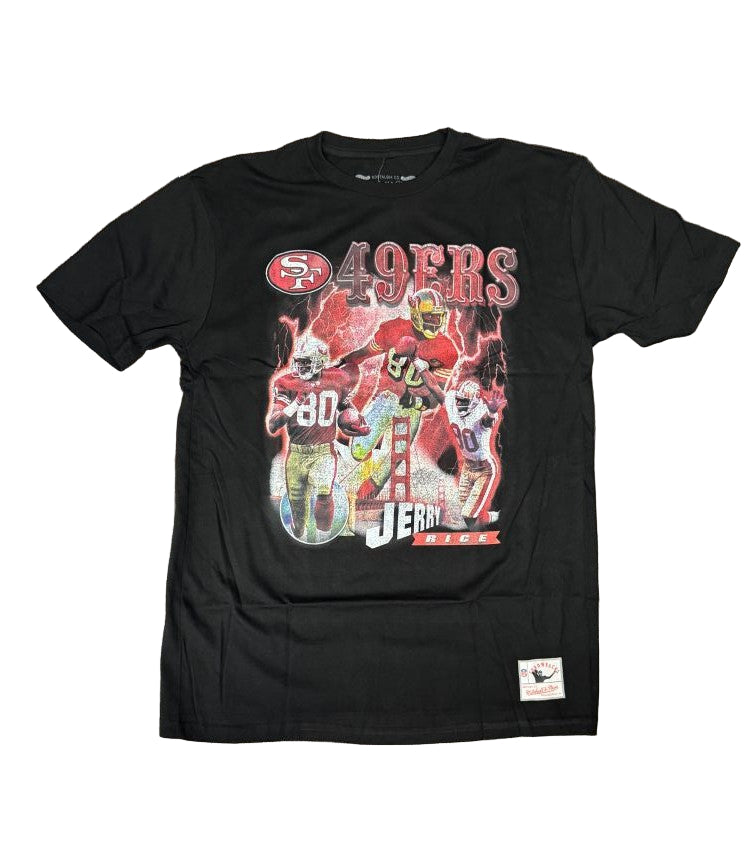 San Francisco 49ers Mens T-Shirt Mitchell & Ness Vintage Hype Jerry Rice Tee Black - THE 4TH QUARTER
