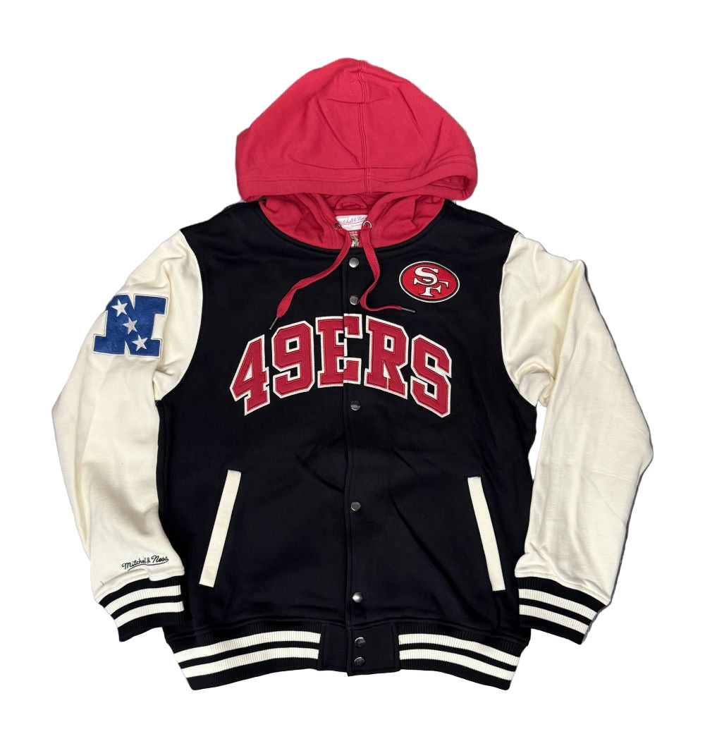 San Francisco 49ers Mens Mitchell & Ness Courtside Hoodie Fleece Jacket - THE 4TH QUARTER