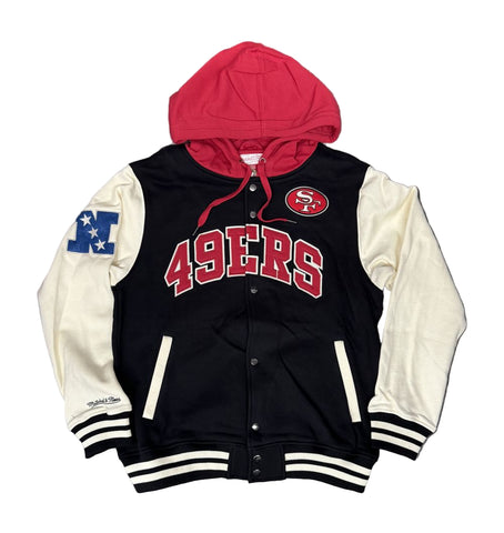 San Francisco 49ers Mens Mitchell & Ness Courtside Hoodie Fleece Jacket