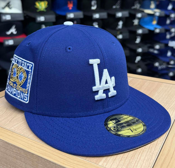 Los Angeles Dodgers Fitted 59FIFTY New Era 2025 WSC Back 2 Back Rings Royal Hat Cap Grey UV