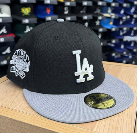 Los Angeles Dodgers New Era 59Fifty 100th Anni Black Grey Fitted Hat Cap Green UV