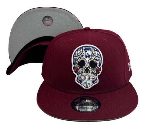 Los Angeles Dodgers Snapback New Era 9Fifty Day of the Dead Skull Burgundy Cap Hat