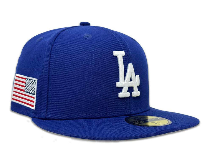 Los Angeles Dodgers Fitted New Era 59Fifty USA Flag Blue Cap Hat Grey UV - THE 4TH QUARTER