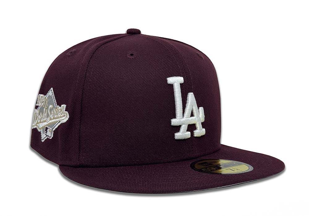 Los Angeles Dodgers Fitted New Era 59Fifty 1988 World Series Maroon Cap Hat Grey UV - THE 4TH QUARTER