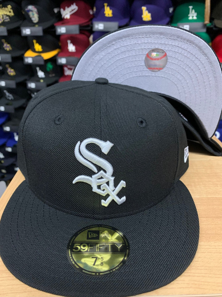 Chicago White Sox Fitted New Era 59Fifty Black White Cap Hat Grey UV - THE 4TH QUARTER