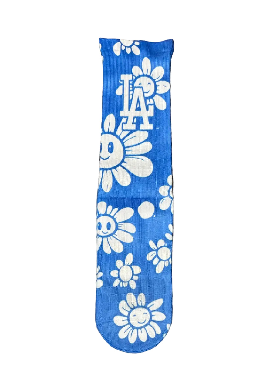 Los Angeles Dodgers Mens Socks ISlide Flower Blue