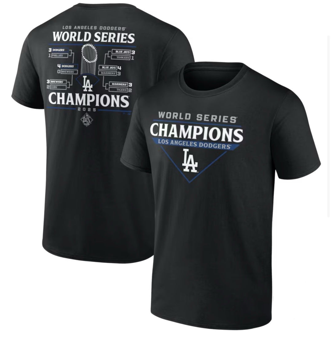 Los Angeles Dodgers Mens 2025 World Series Champions Shut Out T-Shirt - Black - THE 4TH QUARTER