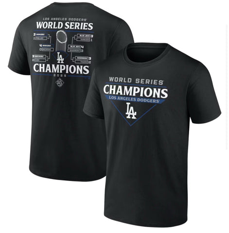 Los Angeles Dodgers Mens 2025 World Series Champions Shut Out T-Shirt - Black