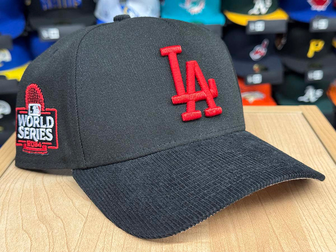 Los Angeles Dodgers Snapback 9Forty New Era A-Frame Red Logo 2024 Black Corduroy Hat Cap Grey UV - THE 4TH QUARTER