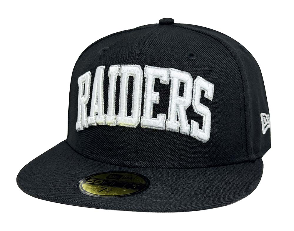 Los Angeles Raiders Fitted New Era 59Fifty Arch Logo Black Cap Hat Grey UV - THE 4TH QUARTER