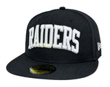 Los Angeles Raiders Fitted New Era 59Fifty Arch Logo Black Cap Hat Grey UV