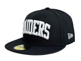 Los Angeles Raiders Fitted New Era 59Fifty Arch Logo Black Cap Hat Grey UV