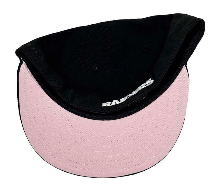 Raiders Fitted New Era 59Fifty 60th Anniversary Patch Black Hat Cap Pink UV