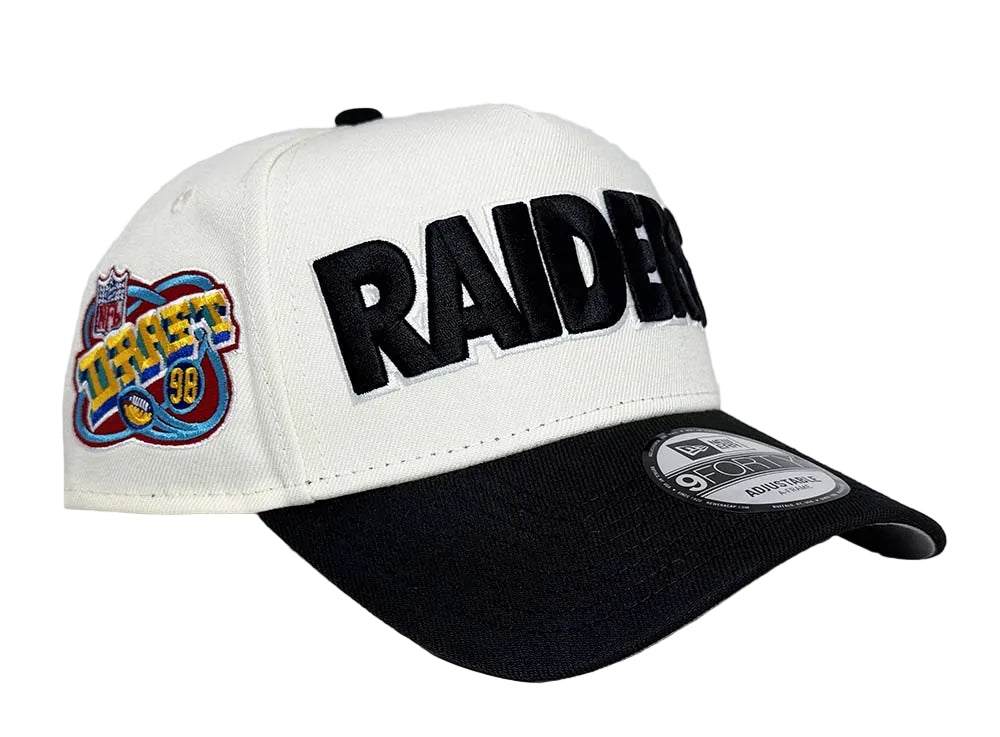 Raiders Snapback New Era 9Forty A-Frame 98 Draft Block Chrome Black Cap Hat - THE 4TH QUARTER