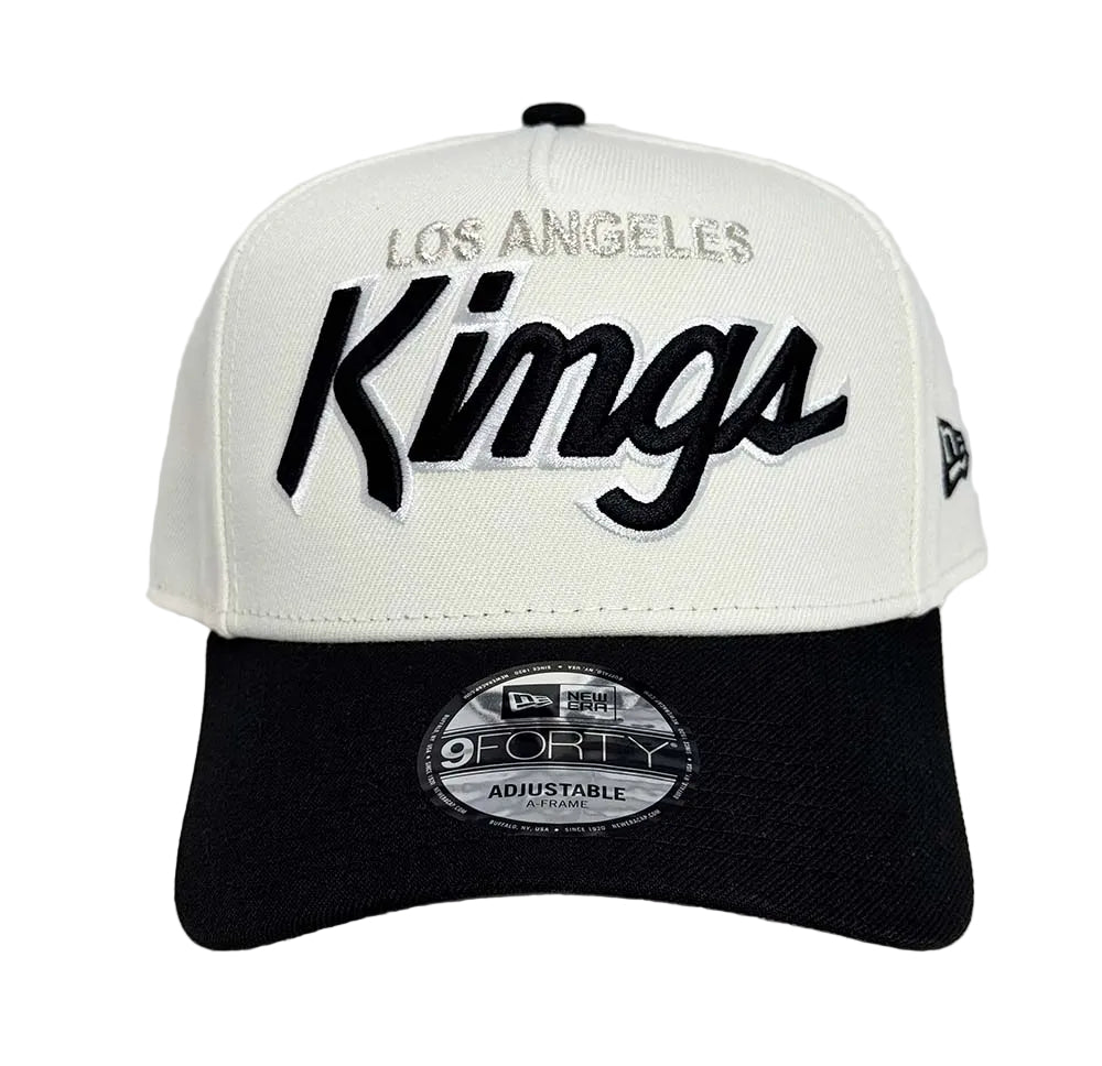 Los Angeles Kings Snapback New Era 9Forty A-Frame Script Logo Chrome Black Cap Hat - THE 4TH QUARTER