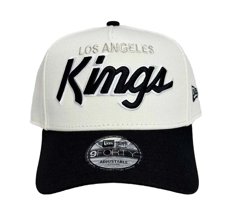Los Angeles Kings Snapback New Era 9Forty A-Frame Script Logo Chrome Black Cap Hat - THE 4TH QUARTER