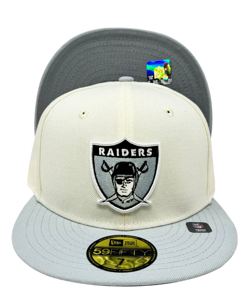Oakland Raiders Fitted 59Fifty New Era Chrome Grey Cap Hat Grey UV - THE 4TH QUARTER