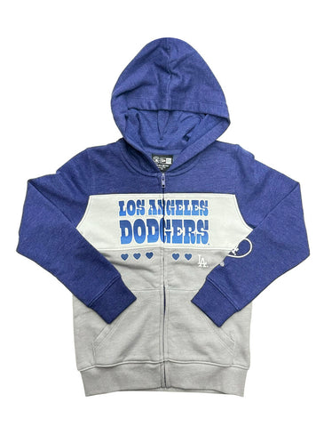 Los Angeles Dodgers Kids Youth T-Shirt New Era Girls (4-14) Full Zip Hearts Hoodie Sweatshirt Grey Blue