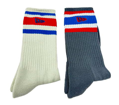 New Era Brand Mens Crew Stripes Socks 2 Pairs Grey & Cream