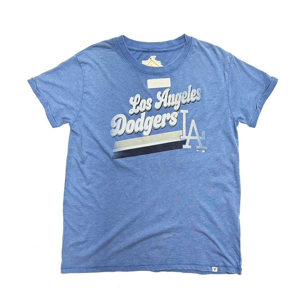 Los Angeles Dodgers Womens T-Shirt Fanatics Heritage Snow Crew Tee Blue - THE 4TH QUARTER