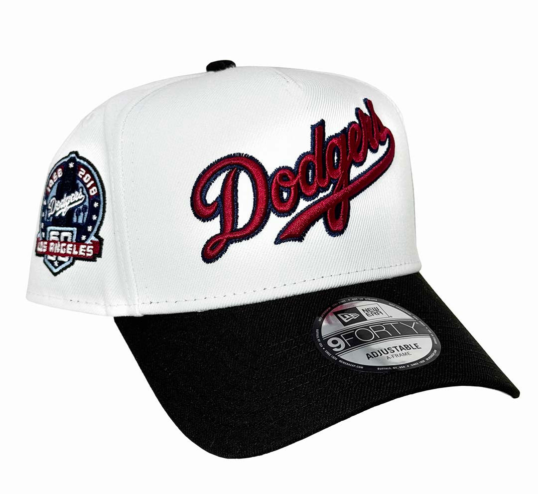 Los Angeles Dodgers Snapback 9Forty New Era A-Frame 60th Anni Wordmark White Black Hat Cap - THE 4TH QUARTER