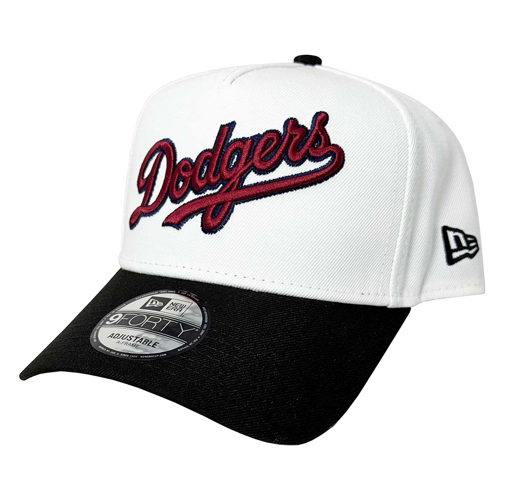Los Angeles Dodgers Snapback 9Forty New Era A-Frame 60th Anni Wordmark White Black Hat Cap - THE 4TH QUARTER