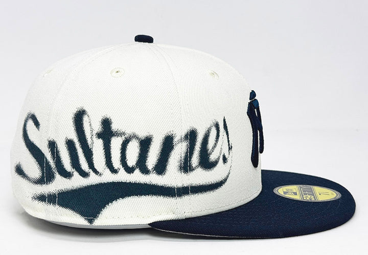 Sultanes de Monterrey Fitted New Era 59Fifty LMB Spray Paint Chrome Navy Hat Cap Grey UV - THE 4TH QUARTER