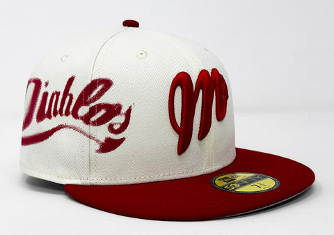 Diablos Rojos Del Mexico Fitted New Era 59Fifty LMB Spray Paint Chrome Red Hat Cap Grey UV