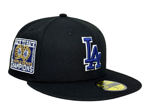 Los Angeles Dodgers Fitted 59FIFTY New Era 2025 WSC Back 2 Back Rings Black Royal Hat Cap Grey UV - THE 4TH QUARTER