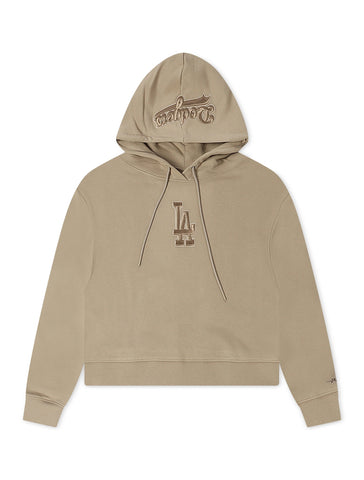 Los Angeles Dodgers Womens Crop Sweatshirt Pro Standard Wingspan Pullover Hoodie Taupe
