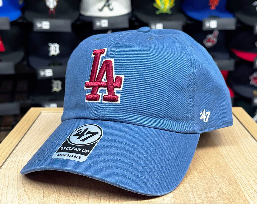 Los Angeles Dodgers Strapback '47 Brand Clean Up Adjustable Red Logo Timber Blue Hat Cap - THE 4TH QUARTER