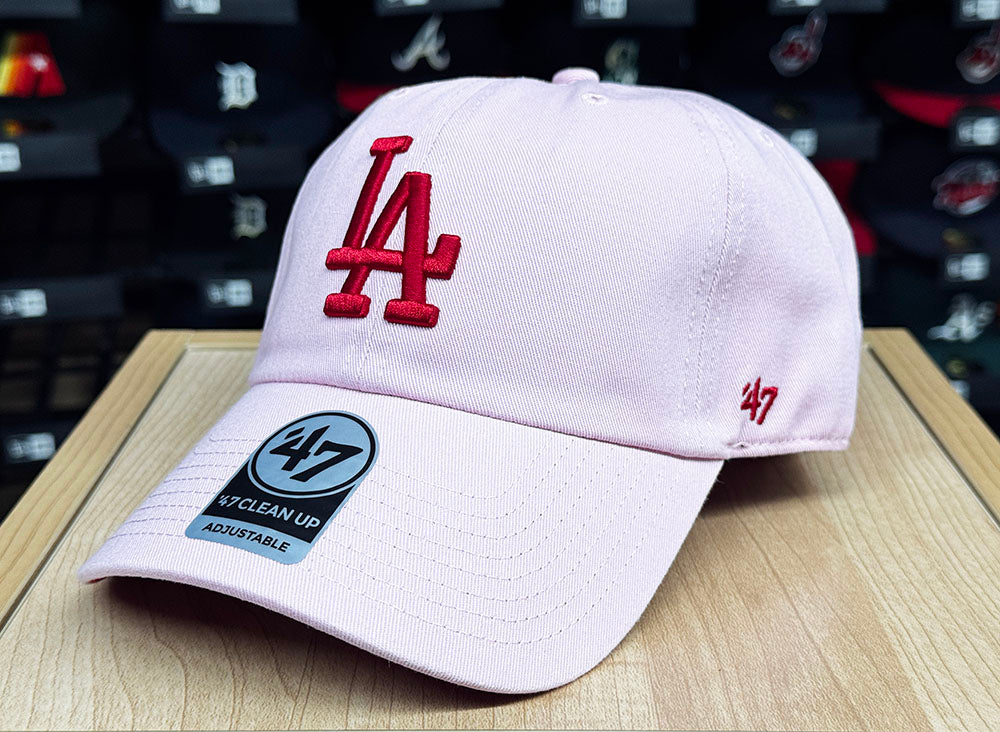 Los Angeles Dodgers Strapback '47 Brand Clean Up Adjustable Red Logo Petal Pink Hat Cap - THE 4TH QUARTER