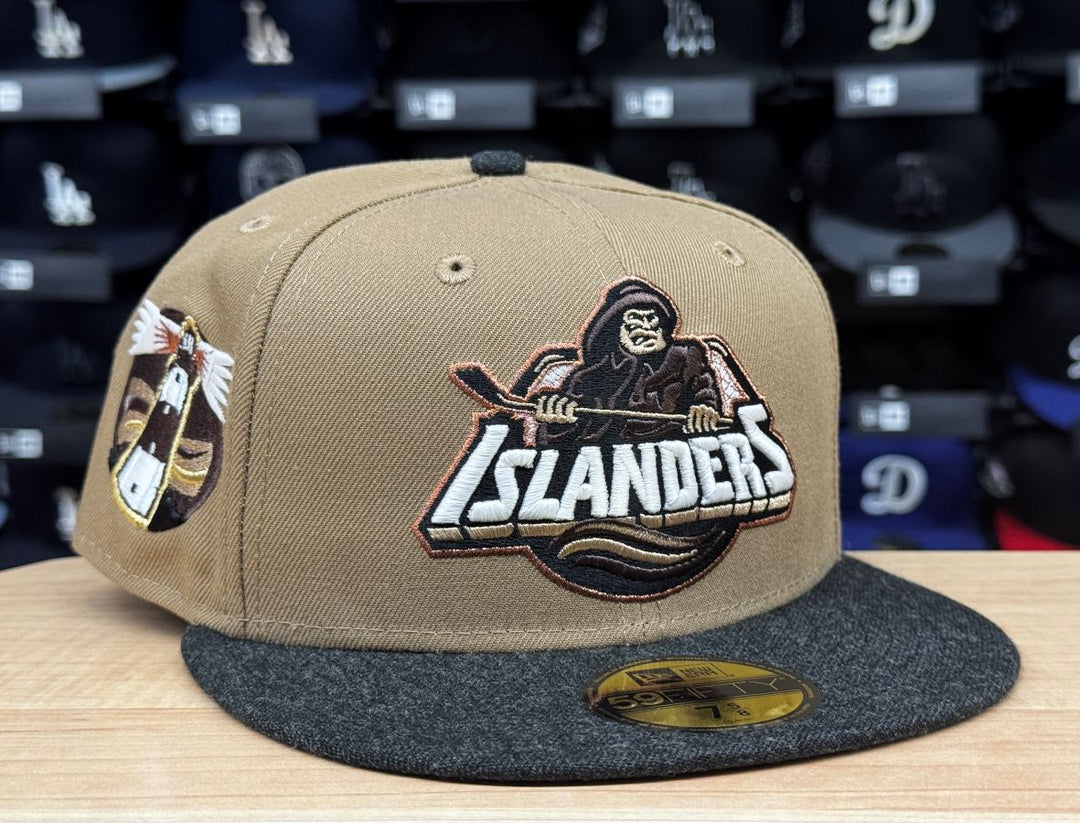 New York Islanders Fitted New Era 59Fifty Khaki Heather Black  Cap Hat Grey UV - THE 4TH QUARTER