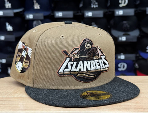 New York Islanders Fitted New Era 59Fifty Khaki Heather Black  Cap Hat Grey UV - THE 4TH QUARTER