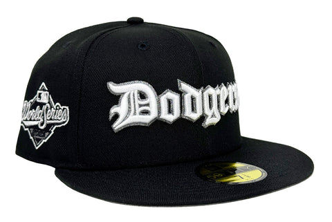 Los Angeles Dodgers Fitted New Era 59Fifty 2025 WS Old English Black Cap Hat Grey UV - THE 4TH QUARTER