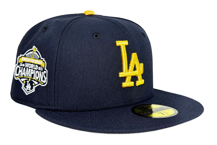 Los Angeles Dodgers Fitted New Era 59Fifty 2025 WS Champions Navy Gold Logo Cap Hat Grey UV - THE 4TH QUARTER