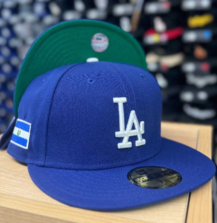 Los Angeles Dodgers Fitted New Era 59Fifty El Salvador Flag Blue Cap Hat Green UV - THE 4TH QUARTER