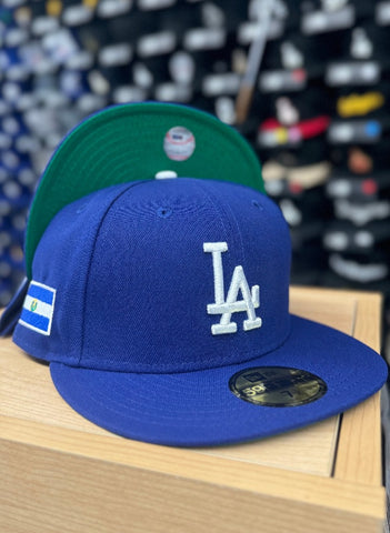 Los Angeles Dodgers Fitted New Era 59Fifty El Salvador Flag Blue Cap Hat Green UV