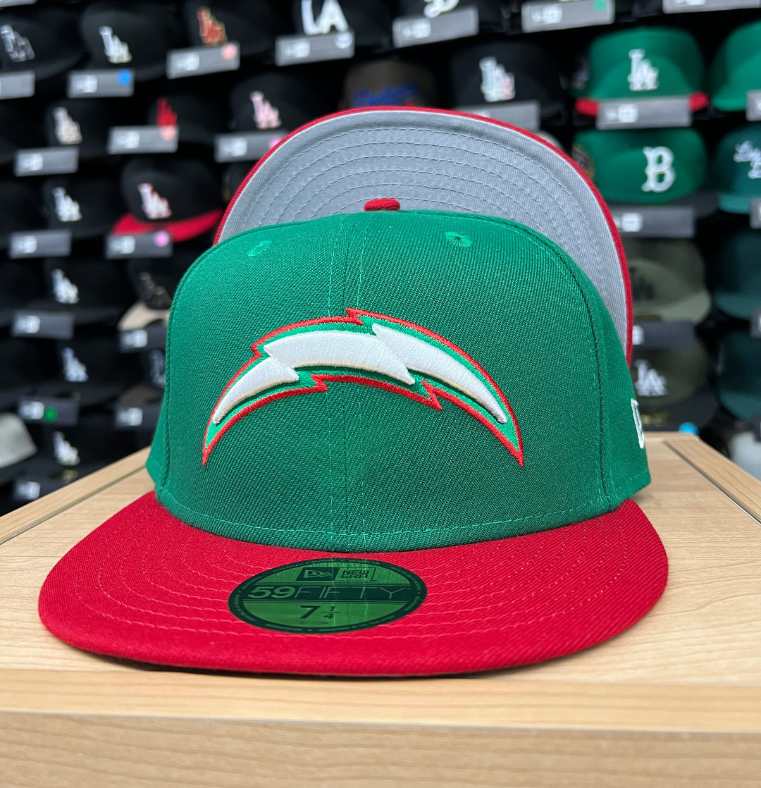 Los Angeles Chargers Fitted New Era 59Fifty Green Red Cap Hat Grey UV - THE 4TH QUARTER