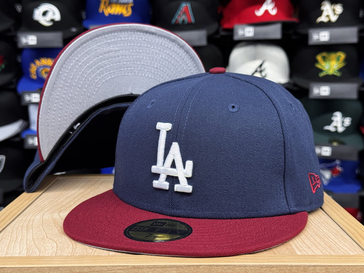 Los Angeles Dodgers Fitted New Era 59FIFTY Navy Ocean Burgundy Cap Hat Grey UV