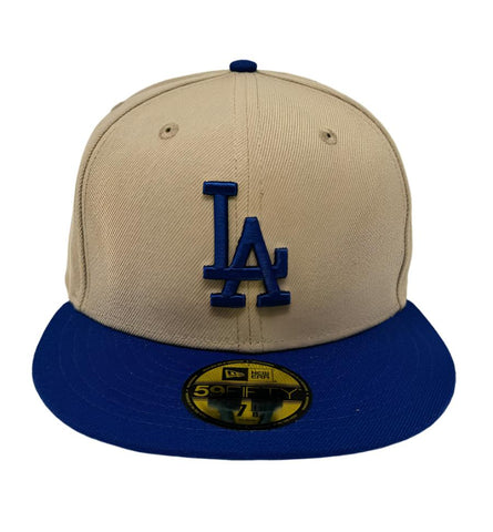 Los Angeles Dodgers Fitted New Era 59Fifty 2 Tone Camel Cap Hat Grey UV