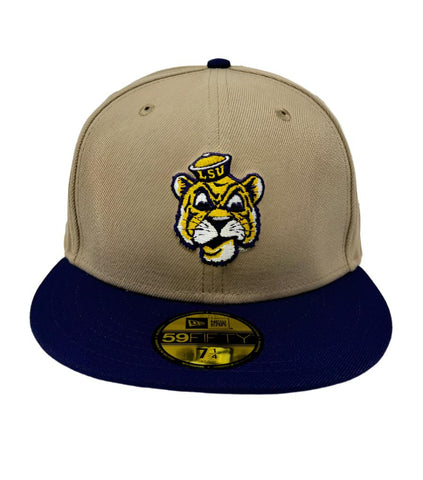 LSU Tigers Fitted New Era 59Fifty 2 Tone Camel Cap Hat Grey UV