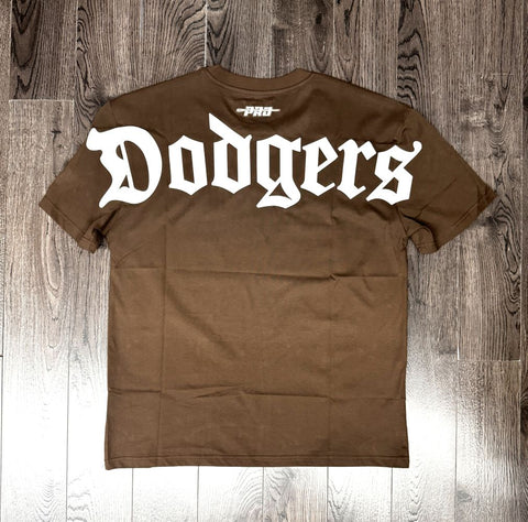 Los Angeles Dodgers Mens T-Shirt Pro Standard Old English Wingspan Brown Tee