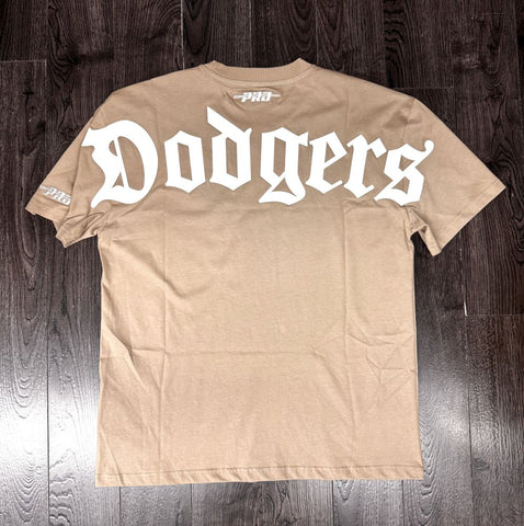 Los Angeles Dodgers Mens T-Shirt Pro Standard Old English Wingspan Taupe Tee