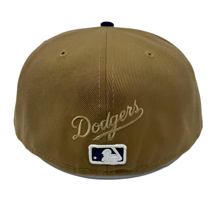 Los Angeles Dodgers Fitted New Era Classic 8-Bit Wordmark 59Fifty Cap Hat Khaki Blue - THE 4TH QUARTER